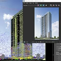 Modern High Rise Residential Building With Glass Windows And Balconies Against Clear Blue Sky