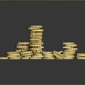 Shiny Golden Coins Living Supplies Stacked in Heaps and Scattered on Dark Glossy Surface
