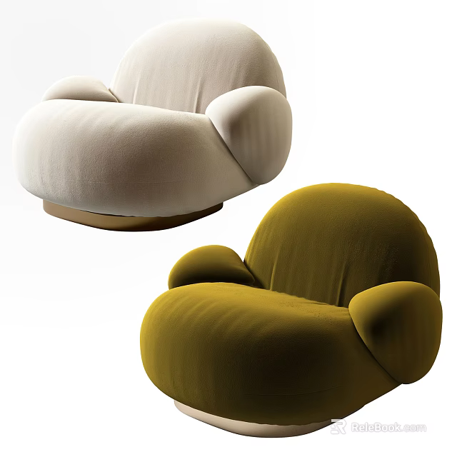 Modern Round Design Single Sofa In Beige And Olive Green Upholstered Fabric 3d model 