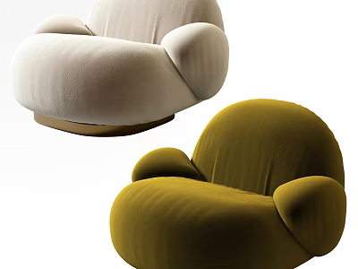 Modern Round Design Single Sofa In Beige And Olive Green Upholstered Fabric 3d model