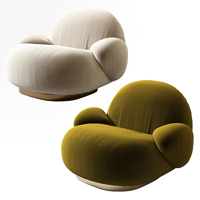 Modern Round Design Single Sofa In Beige And Olive Green Upholstered Fabric 3d model