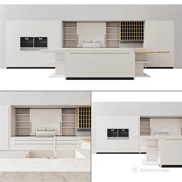 Modern Kitchen Cabinets Design With Island And Appliances 3d model