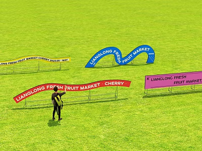 Liangloong Fresh Fruit Market Cherry Photo Spot With Colorful Banners On Green Grassland 3d model