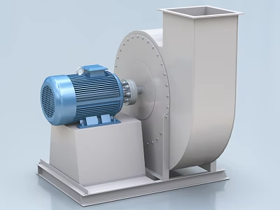 Industrial Centrifugal Fan Equipment With Blue Electric Motor And Metal Base 3d model