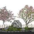 Modeling arbor peach tree cherry tree plum blossom landscape tree stone micro terrain Ting step 3d model