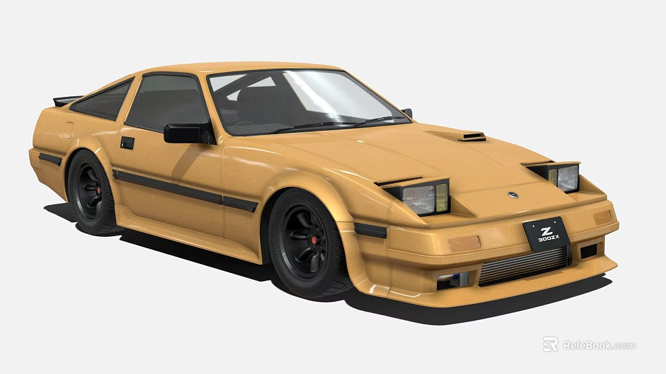 Vintage Yellow Sports Car With Black Accents Square Headlights And Retro Design 3d model 