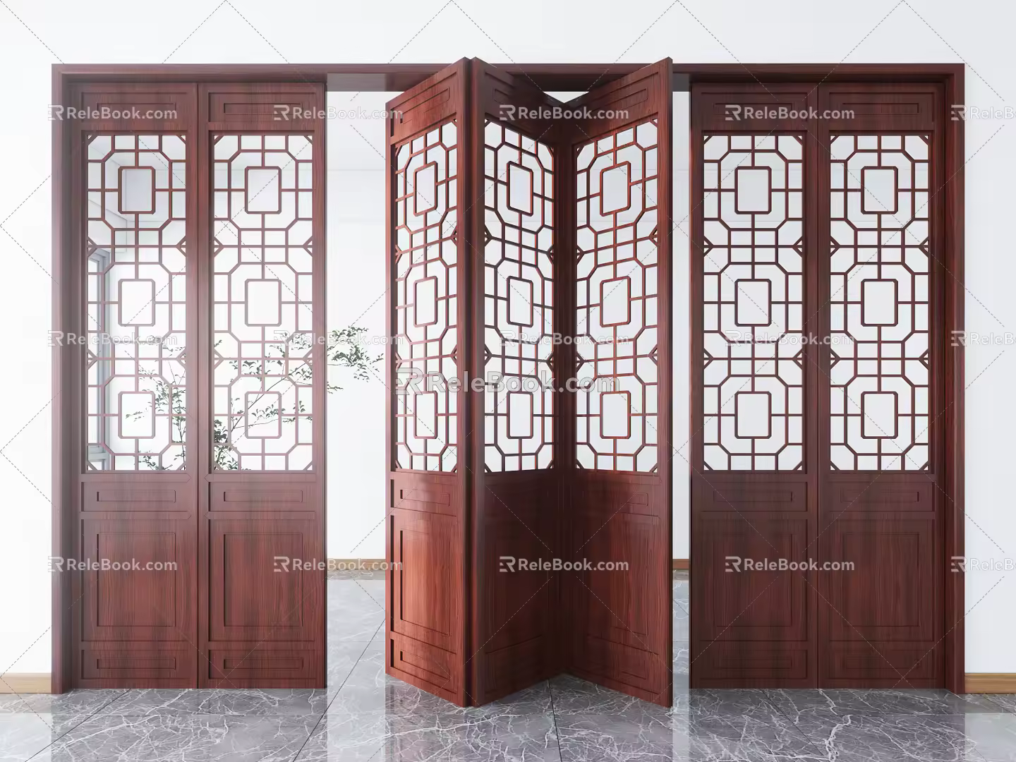 Chinese folding door screen partition 3d model