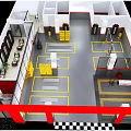 Automotive Store Interior With Yellow Shelves Gray Floor Yellow Parking Lines And Black Ceiling