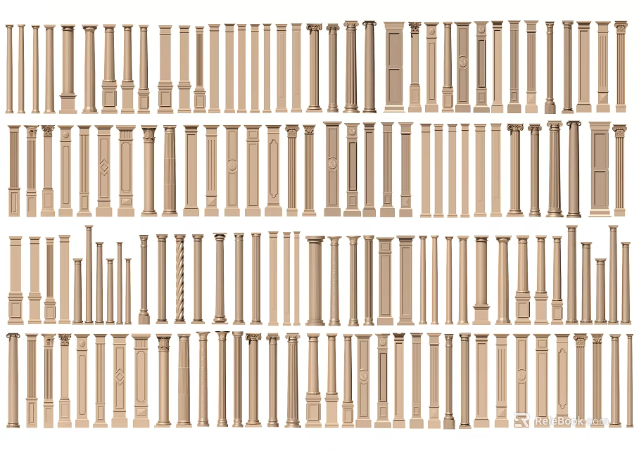 Different Classical Roman Columns In Various Decorative Designs And Architectural Styles 3d model 