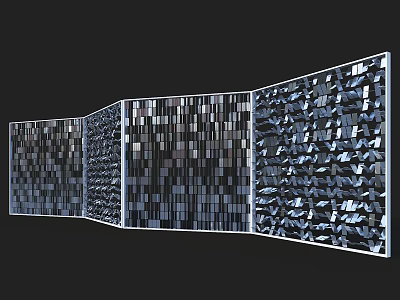 Modern Feature Wall with Segmented Metallic Textured Panels and 3D Geometric Patterns 3d model