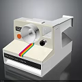 Vintage White Polaroid Land Camera With Rainbow Stripe And Electronic Design