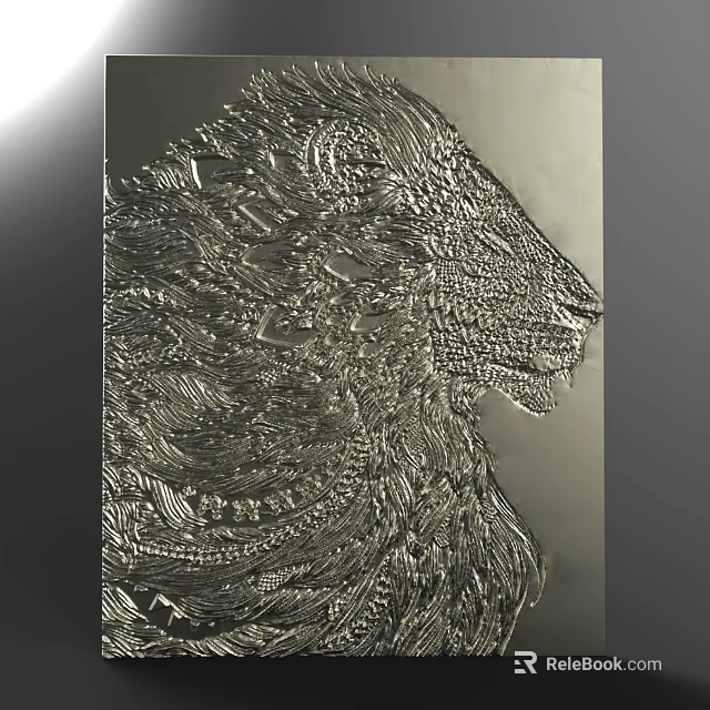 Intricate Lion Head Metal Carving with Detailed Patterns Decorative Wall Art 3d model 