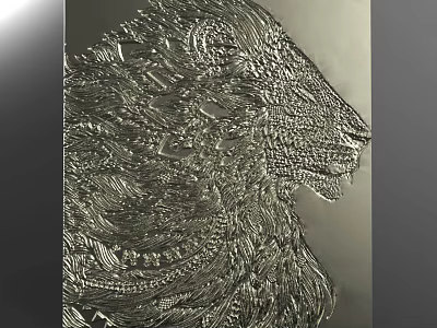 Intricate Lion Head Metal Carving with Detailed Patterns Decorative Wall Art 3d model