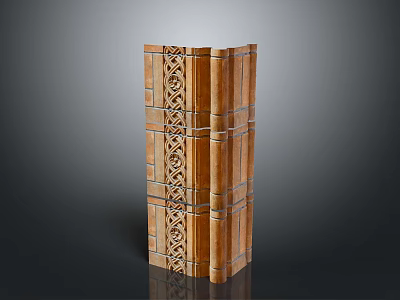 Wooden Carved Column With Intricate Patterns And Natural Texture Design 3d model