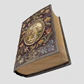 Antique Book With Ornate Floral Pattern Cover And Central Circular Painting