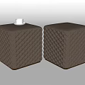 Two Square Brown Leather Sofa Stools With Diamond Quilted Design 3d model