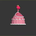 Pink Princess Woman in 3D Model with Crown Pink Dress and White Lace Decorations