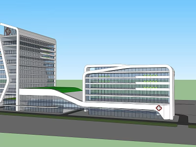 Modern Hospital Building With Glass Windows And Red Cross Sign Design 3d model