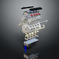Automotive Engine Components Featuring Cylinder Head Pistons Valves And Intake Manifold
