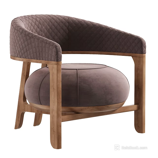 Elegant Taupe Single Sofa with Quilted Pattern Wooden Legs and Matching Ottoman 3d model 