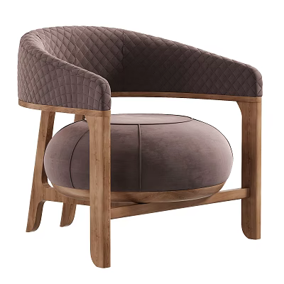 Elegant Taupe Single Sofa with Quilted Pattern Wooden Legs and Matching Ottoman 3d model