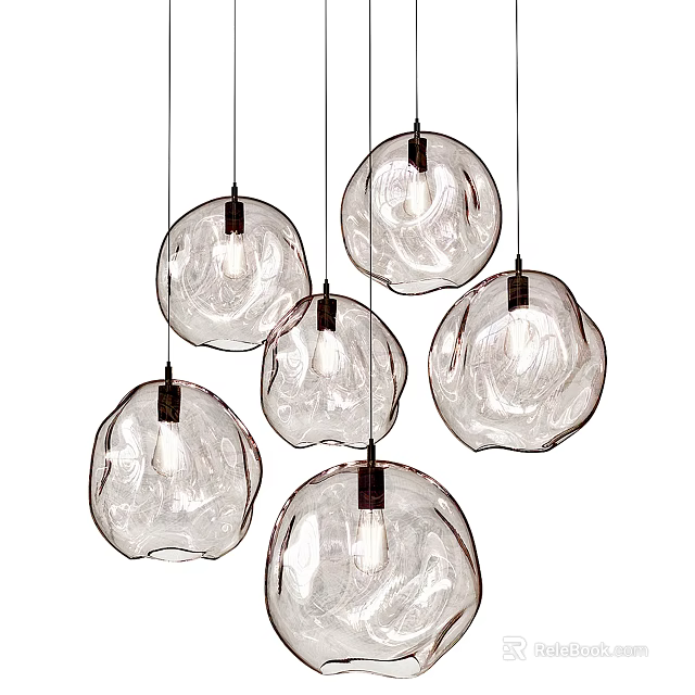 Set of Modern Textured Transparent Glass Spherical Pendant Lights Hanging Design 3d model 