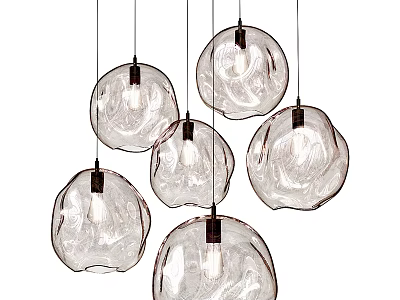 Set of Modern Textured Transparent Glass Spherical Pendant Lights Hanging Design 3d model