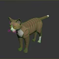 Origami Brown Striped Cat With White Belly Paws And Green Eyes