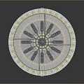 Elegant Circular Decorative Household Item With Intricate Central Pattern And Striped Border Design
