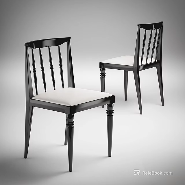 Sleek Black Frame Dining Chairs With White Seat Cushions And Vertical Slats 3d model 