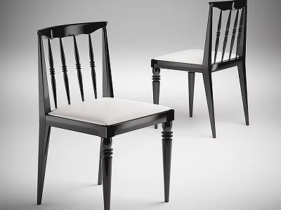 Sleek Black Frame Dining Chairs With White Seat Cushions And Vertical Slats 3d model