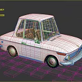Vintage White Small Car With Retro Design On Checkerboard Floor