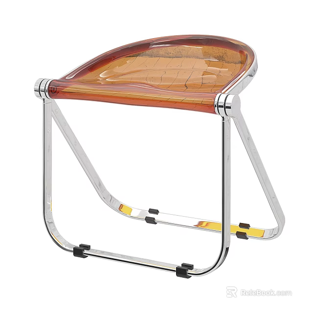 Modern Transparent Orange Acrylic Single Chair With Chrome Metal Frame Design 3d model 