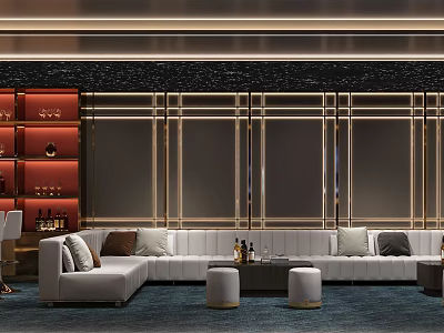 Luxury KTV Room With White Sofas Stools And Wine Cabinet 3d model