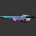 Knife With Teal Blade Black Handle Circular Holes And Pink Decorative Pendant