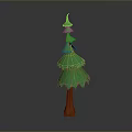 Green Decorative Pine Tree With Layered Leaves And Brown Trunk In Paper Craft Style
