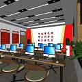 Bright Public Office Area With Rows Of Computers On Desks And Green Plants