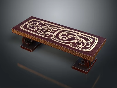 Traditional Dark Wood Bench With Intricate Carved Patterns And Decorative Legs 3d model