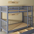Modern Blue Wooden Bunk Bed With Guardrails And Underbed Storage Drawers