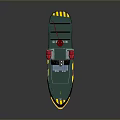 Work Boat Featuring Blue Upper Structure Red Hull Yellow Trim And Red Crane