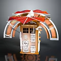 TARDIS Themed Decorative Structure With Red Umbrella Roof White Frame Wooden Door And Arch Design