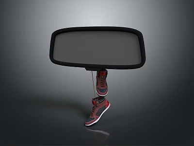 Stylish Rearview Mirror Design With Hanging Red And Black Sneakers For Home Use 3d model