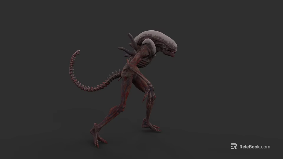Alien Like Game Movie Character Featuring Long Tail Slim Limbs And Exoskeleton Structure 3d model 