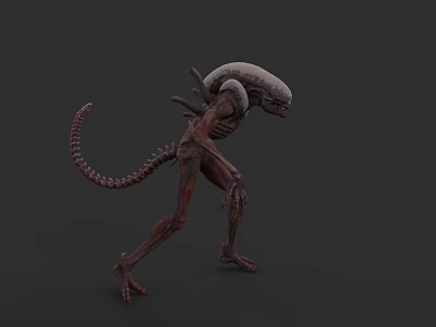 Alien Like Game Movie Character Featuring Long Tail Slim Limbs And Exoskeleton Structure 3d model