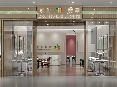 Elegant Jadeite Retail Store In Shopping Mall With Glass Doors And Display Counters 3d model