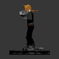 Blonde Character In Black Outfit Standing On Glowing Rune Base Emitting Blue Lightning From Hands