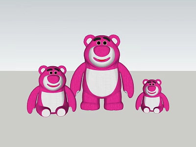 Cute Pink Bear Plush Toys in Different Sizes with White Bellies and Smiling Faces 3d model