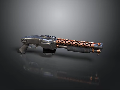 Modern Metallic Gun With Black And Copper Perforated Barrel And Grip 3d model