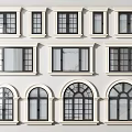 Various Window Designs With Rectangular Arch Top Frames And Glass Panes 3d model
