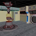 Futuristic Industrial Equipment In Metallic Room With Control Panels And Circular Window